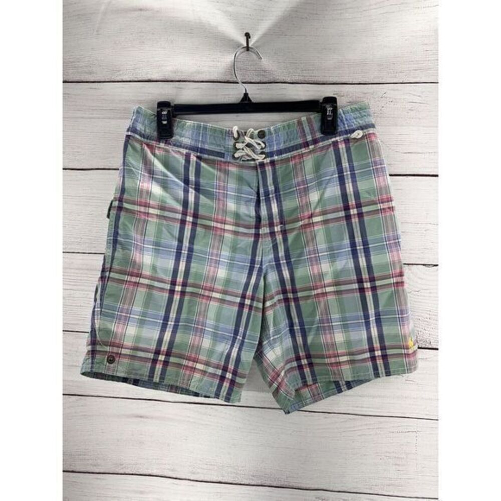 Vintage Polo Ralph Lauren Mens Medium Blue‎ Multi Plaid Board Short Swim Trunks